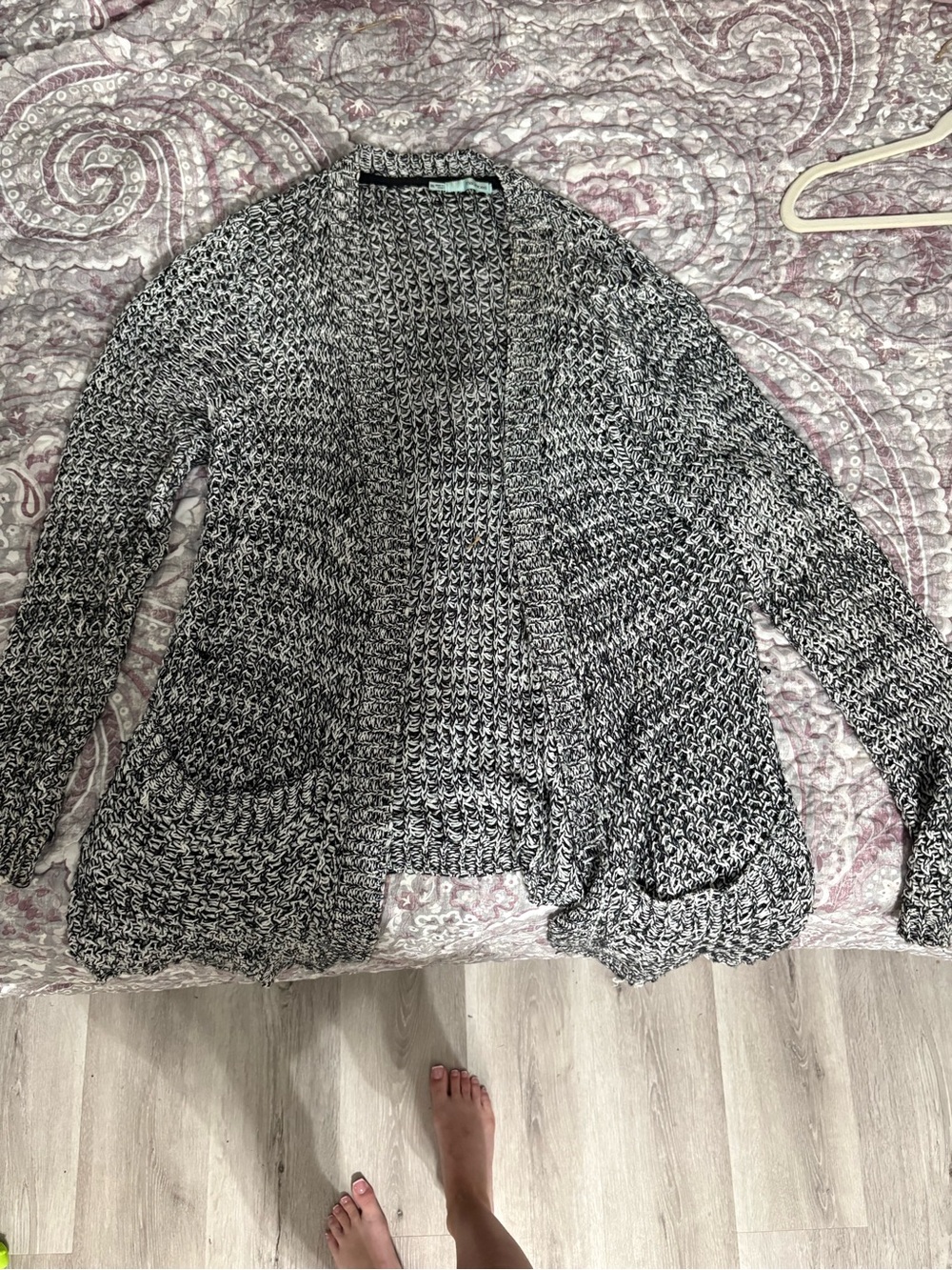 Maurices Black & White Marled Open-Front Cardigan